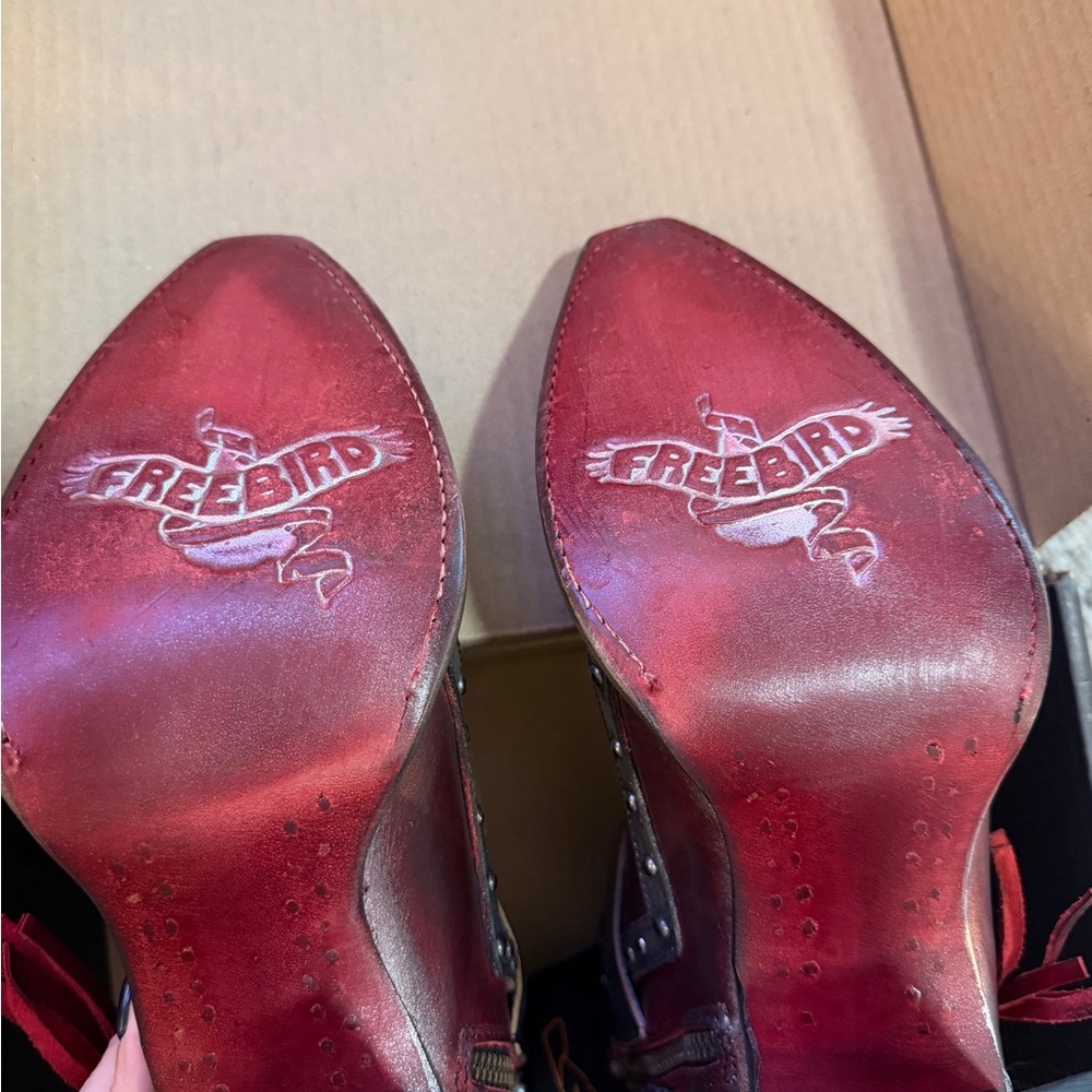 Freebird by Steven Red and Brown Leather Ankle Boots - Picture 5 of 16